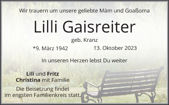 Traueranzeige von Lilli Gaisreiter von merkurtz