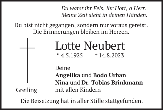 Traueranzeige von Lotte Neubert von merkurtz