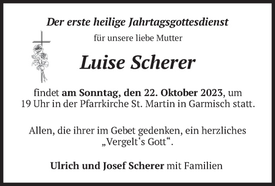 Traueranzeige von Luise Scherer von merkurtz