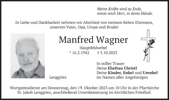 Traueranzeige von Manfred Wagner von merkurtz