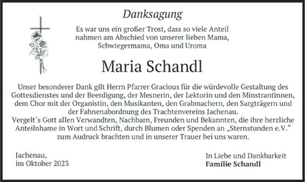  Traueranzeige für Maria Schandl vom 21.10.2023 aus merkurtz