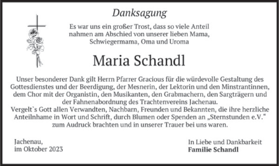 Traueranzeige von Maria Schandl von merkurtz