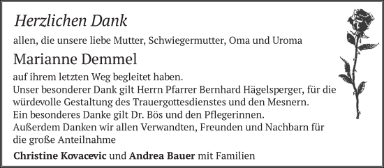 Traueranzeige von Marianne Demmel von merkurtz