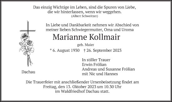 Traueranzeige von Marianne Kollmair von merkurtz