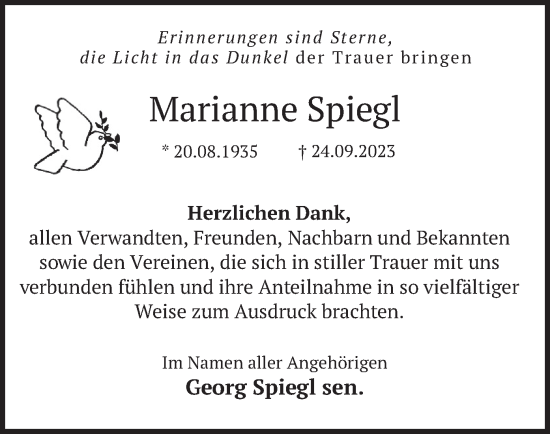 Traueranzeige von Marianne Spiegl von merkurtz