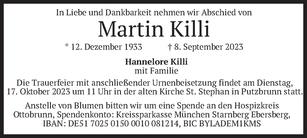 Traueranzeigen von Martin Killi | trauer.merkur.de