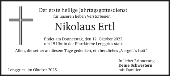 Traueranzeige von Nikolaus Ertl von merkurtz