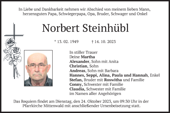 Traueranzeige von Norbert Steinhübl von merkurtz