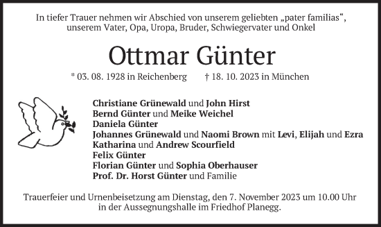Traueranzeige von Ottmar Günter von merkurtz