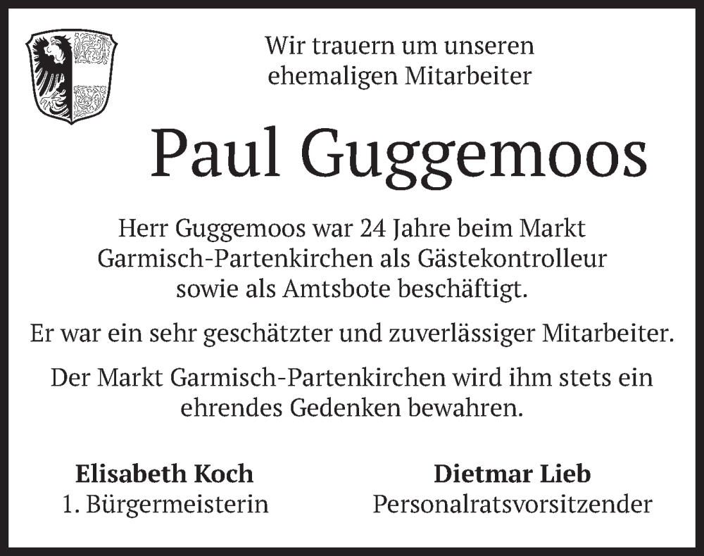  Traueranzeige für Paul Guggemoos vom 12.10.2023 aus merkurtz