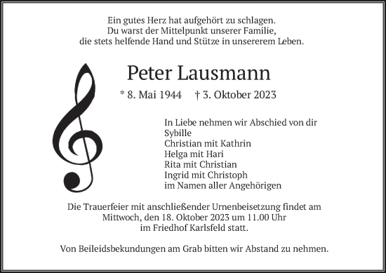 Traueranzeige von Peter Lausmann von merkurtz