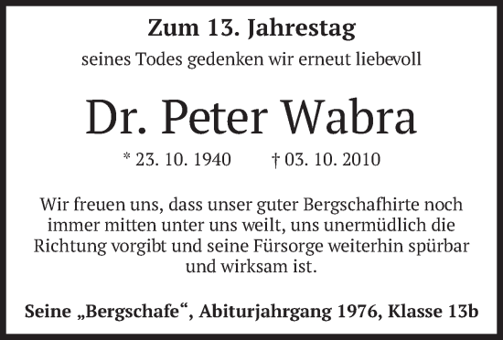 Traueranzeige von Peter Wabra von merkurtz