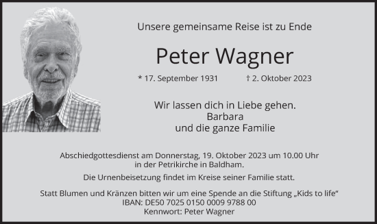 Traueranzeige von Peter Wagner von merkurtz
