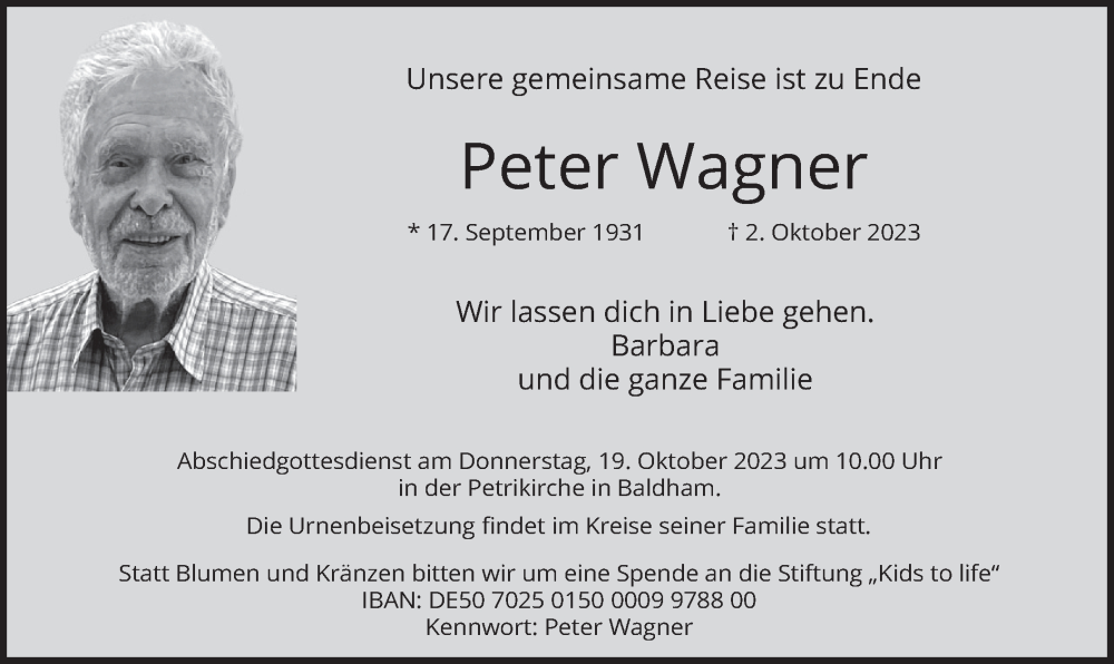  Traueranzeige für Peter Wagner vom 07.10.2023 aus merkurtz