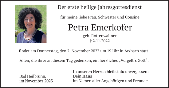 Traueranzeige von Petra Emerkofer von merkurtz