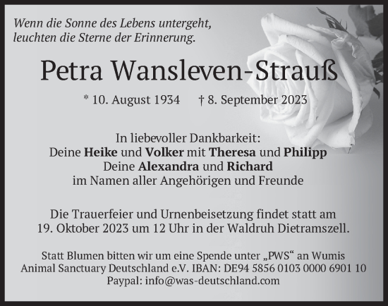 Traueranzeige von Petra Wansleven-Strau von merkurtz