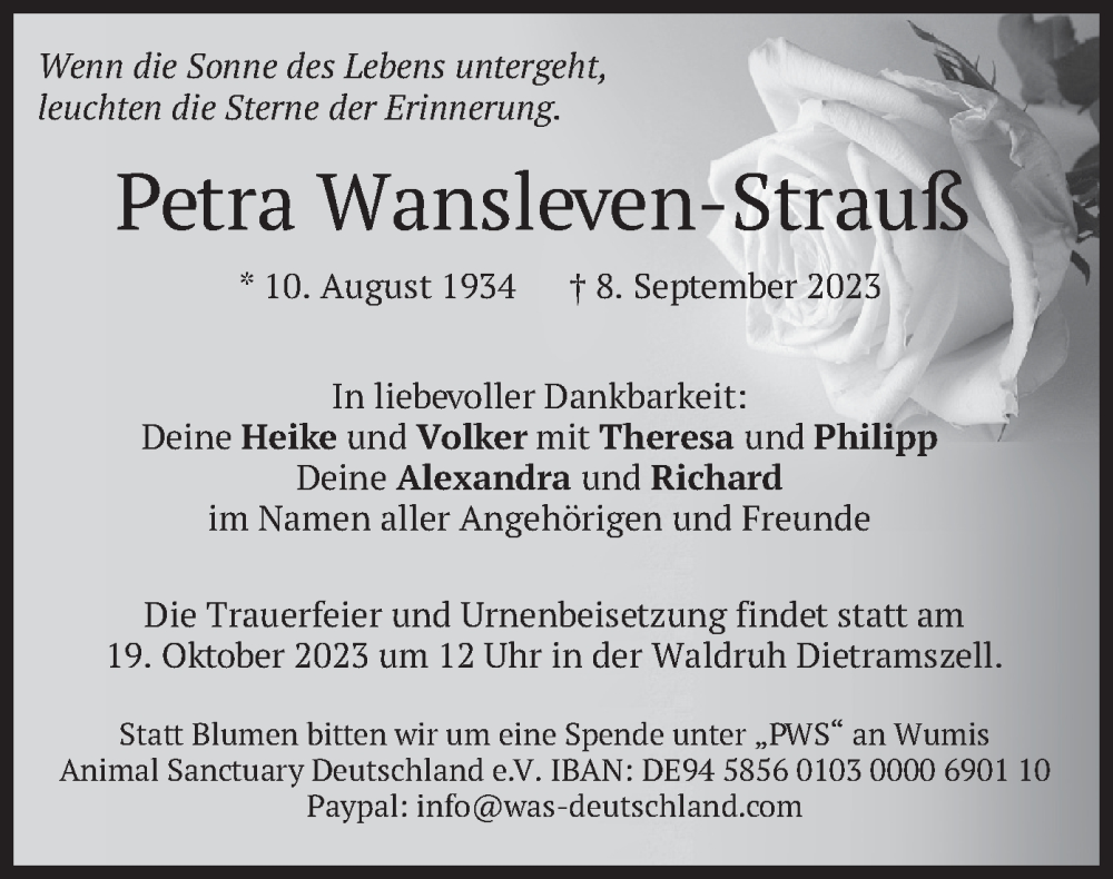 Traueranzeigen Von Petra Wansleven-Strau | Trauer.merkur.de