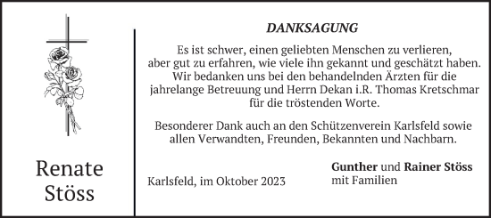 Traueranzeige von Renate Stöss von merkurtz
