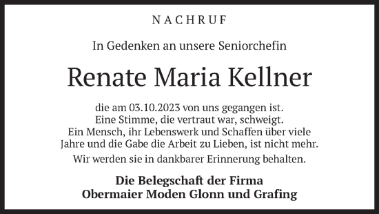 Traueranzeige von Renate Maria Kellner von merkurtz