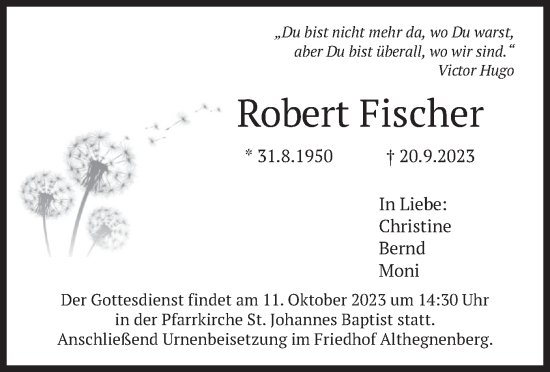 Traueranzeige von Robert Fischer von merkurtz