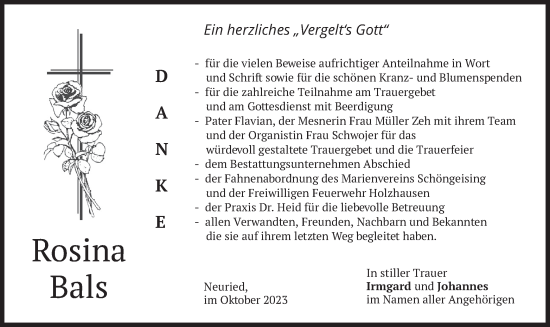 Traueranzeige von Rosina Bals von merkurtz