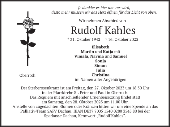 Traueranzeige von Rudolf Kahles von merkurtz