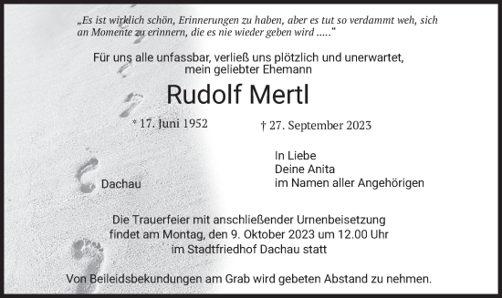 Traueranzeige von Rudolf Mertl von merkurtz