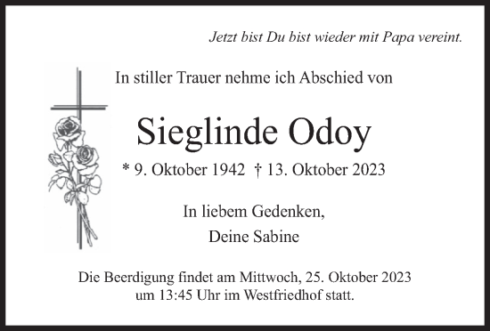 Traueranzeige von Sieglinde Odoy von merkurtz