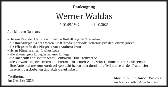 Traueranzeige von Werner Waldas von merkurtz