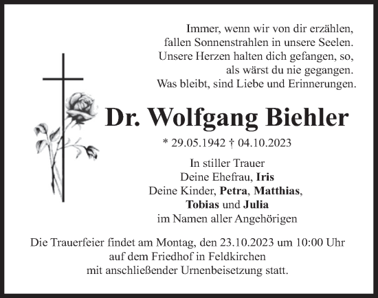 Traueranzeige von Wolfgang Biehler von merkurtz
