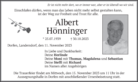 Traueranzeige von Albert Hönninger von merkurtz