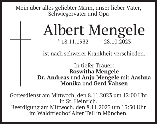 Traueranzeige von Albert Mengele von merkurtz
