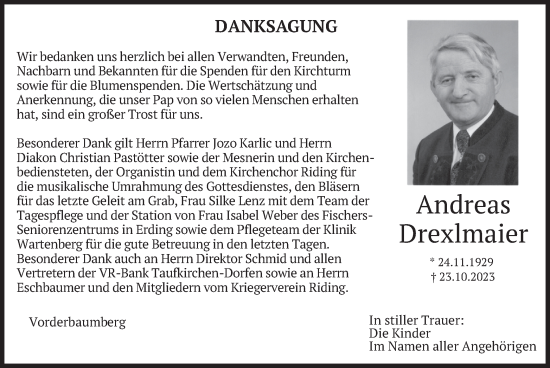 Traueranzeige von Andreas Drexlmaier von merkurtz
