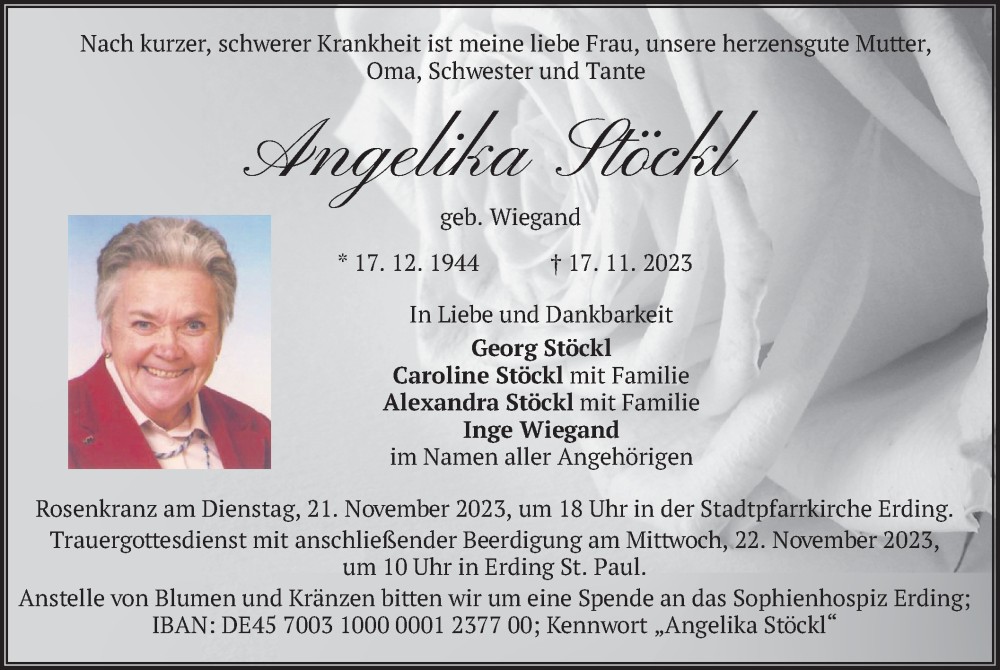  Traueranzeige für Angelika Stöckl vom 20.11.2023 aus merkurtz