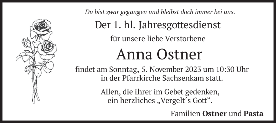 Traueranzeige von Anna Ostner von merkurtz