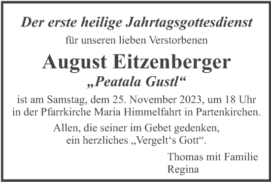 Traueranzeige von August Eitzenberger von merkurtz