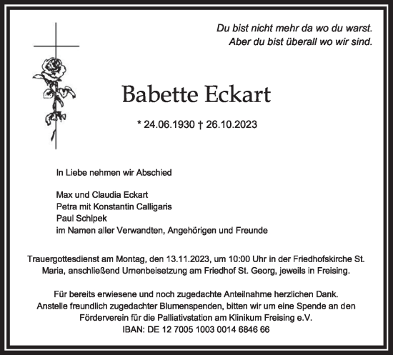 Traueranzeige von Babette Eckart von merkurtz