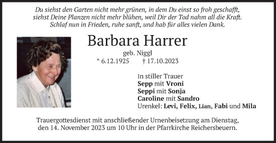 Traueranzeige von Barbara Harrer von merkurtz