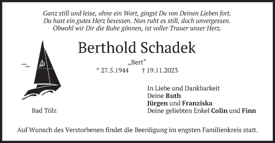 Traueranzeige von Berthold Schadek von merkurtz
