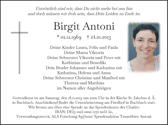 Traueranzeige von Birgit Antoni von merkurtz