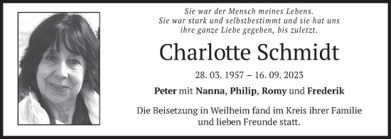 Traueranzeige von Charlotte Schmidt von merkurtz