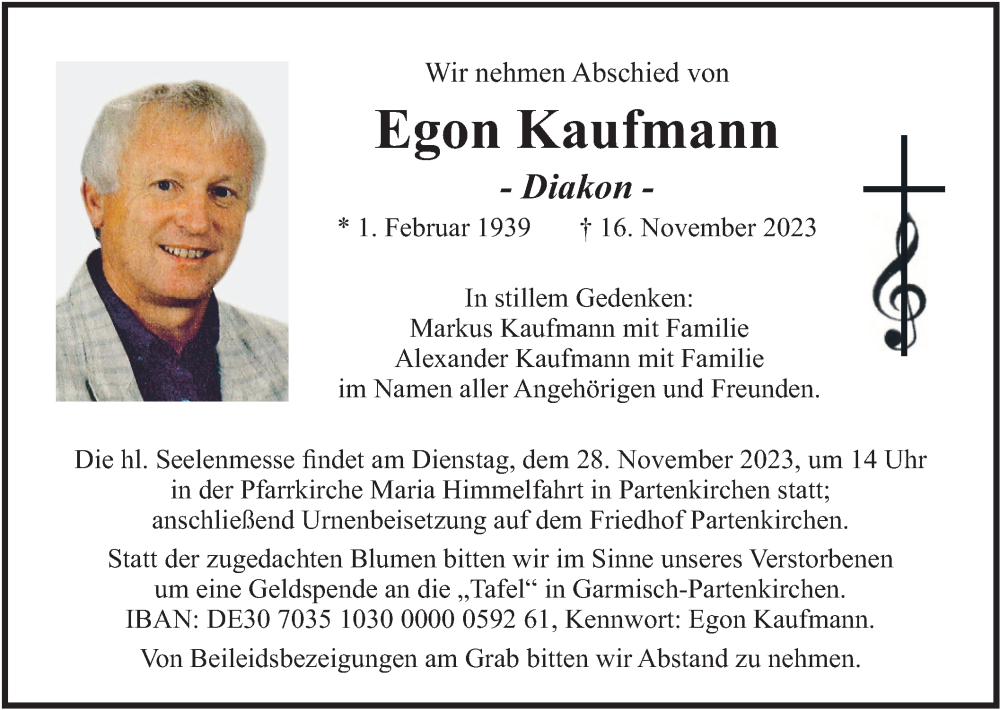  Traueranzeige für Egon Kaufmann vom 25.11.2023 aus merkurtz