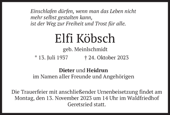 Traueranzeige von Elfi Köbsch von merkurtz