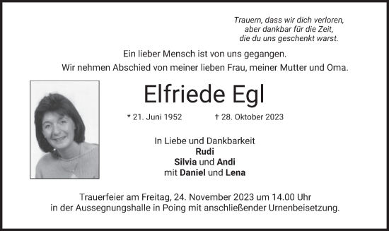 Traueranzeige von Elfriede Egl von merkurtz