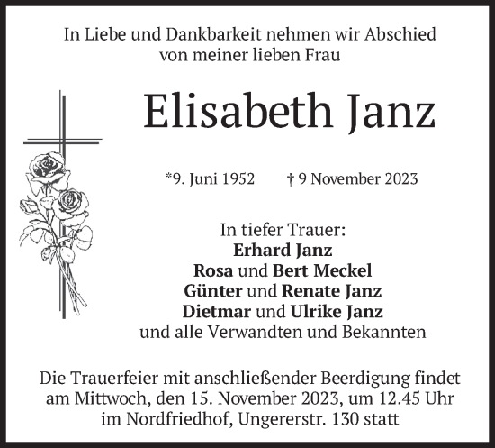 Traueranzeige von Elisabeth Janz von merkurtz