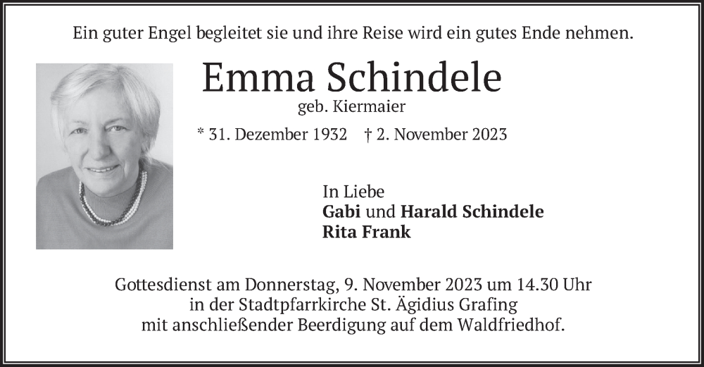  Traueranzeige für Emma Schindele vom 04.11.2023 aus merkurtz