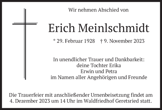 Traueranzeige von Erich Meinlschmidt von merkurtz