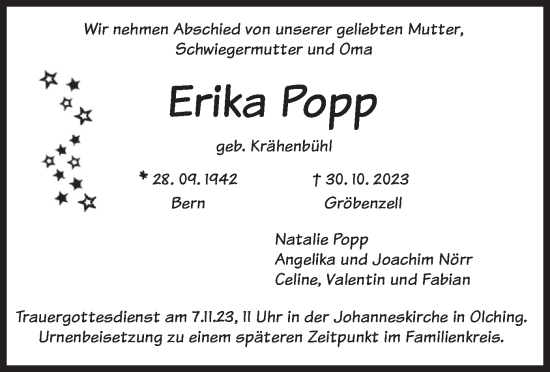 Traueranzeige von Erika Fopp von merkurtz