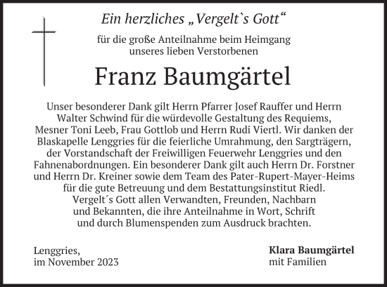 Traueranzeige von Franz Baumgärtel von merkurtz