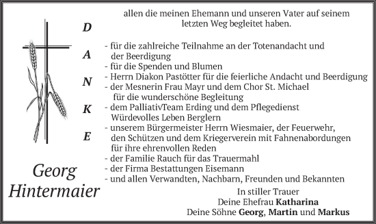 Traueranzeige von Georg Hintermaier von merkurtz